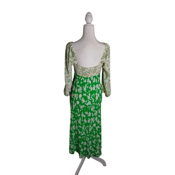 Rixo X Target Women's 6 Green Pink White Daisy Long Sleeve Maxi Dress - Picture 2 of 7